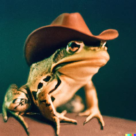 A Frog Wearing A Cowboy Hat Sitting On Top Of Another Frogs Back Legs