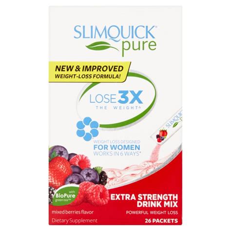 Slimquick Pure Extra Strength Weight Loss Drink Mix Powder Mixed Berry 26 Packets Walmart