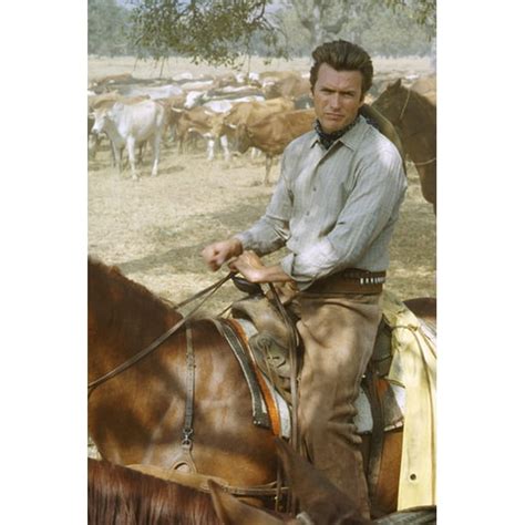 Clint Eastwood In Rawhide Seated On Horseback During Cattle Ride 24x36