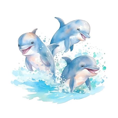 Aquarelle Marine Dauphin Illustration Animaux Marins Clipart