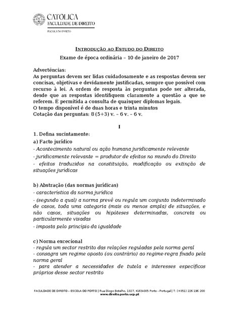 Exame Ied T Picos Introdu O Ao Estudo Do Direito Exame De Poca