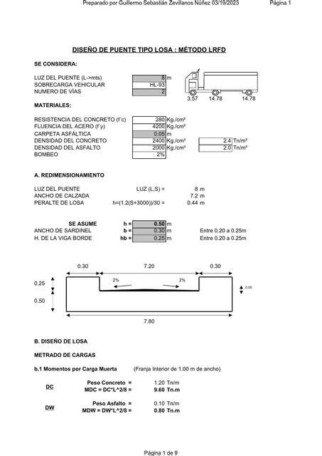 Diseño De Puente Tipo Losa Método Lrfd Dande Michael Abad Falla Udocz