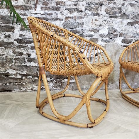 Pair Of Rattan Armchair By Tito Agnoli For Pierantonio Bonacina For