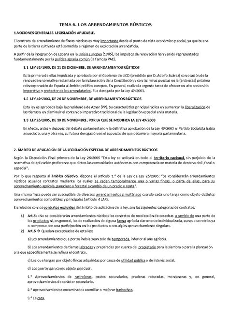 TEMA 6 Civil III tema 6 TEMA 6 LOS ARRENDAMIENTOS RÚSTICOS 1