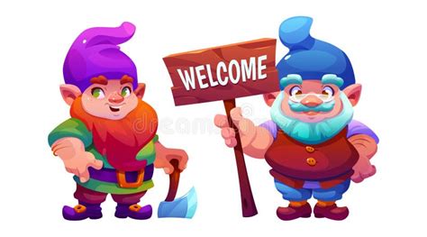 Cute Small Garden Gnome Character Cartoon Vector Stock Illustration