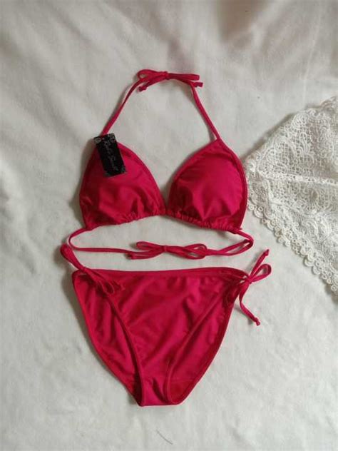 BK 3301 MERAH BIKINI PANTAI SEGITIGA IKAT DENGAN BUSA DI CUP Lazada