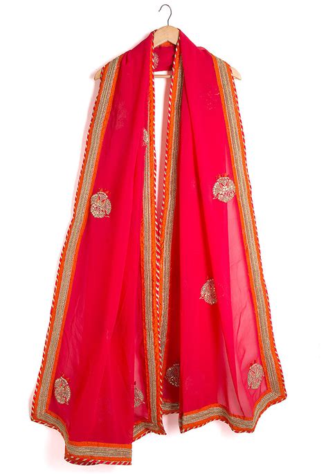 Buy Embroidered Georgette Dupatta In Fuchsia Online Bnj433 Utsav