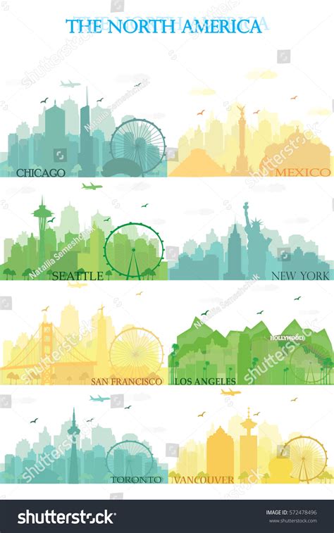 Cities North America Famous Landmarks Collection Stock Vector (Royalty ...