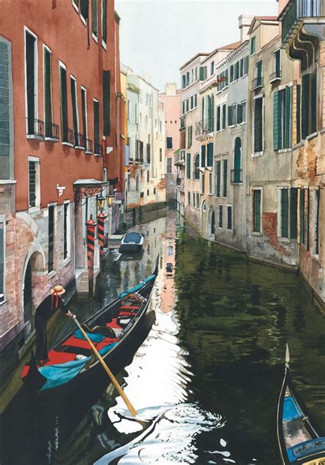 Venice Italy Gondolas Along An Alley Waterway Watercolor Painting