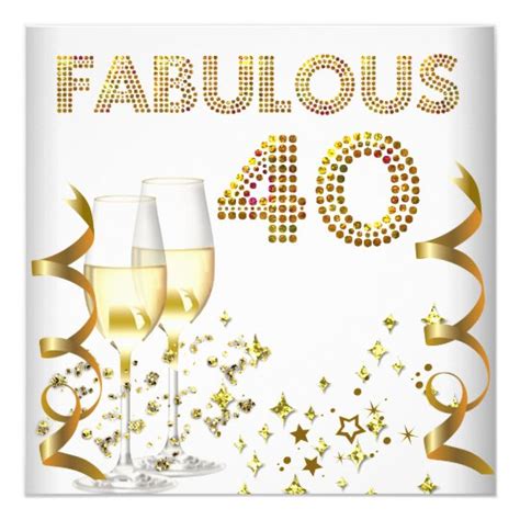 40 Fabulous Gold Champagne 40th Birthday Party Card