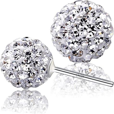 Boucles D Oreilles Blanches Boule Disco Ronde En Argent Sterling 925