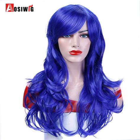 Long Wavy Blue Wig With Bangs Natural Heat Resistant Synthetic Cosplay