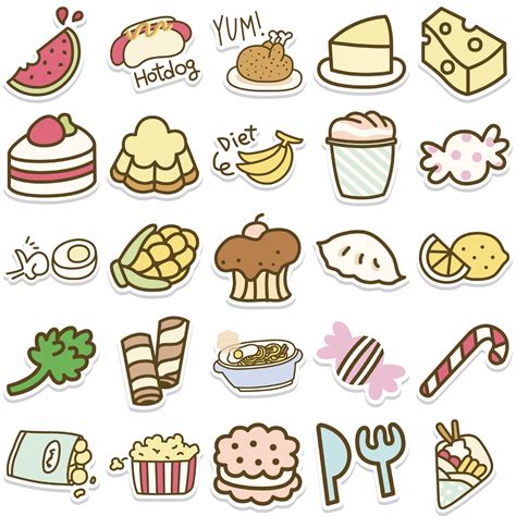 50pcs Cartoon Food 1 Stickers – AU Sticker World