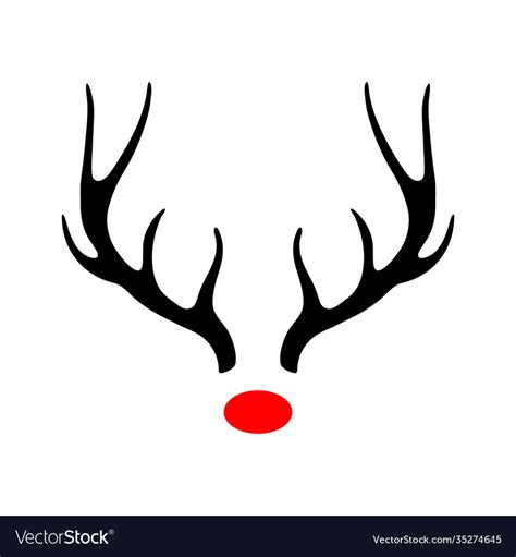 Deer antlers silhouette red nose rudolph Vector Image