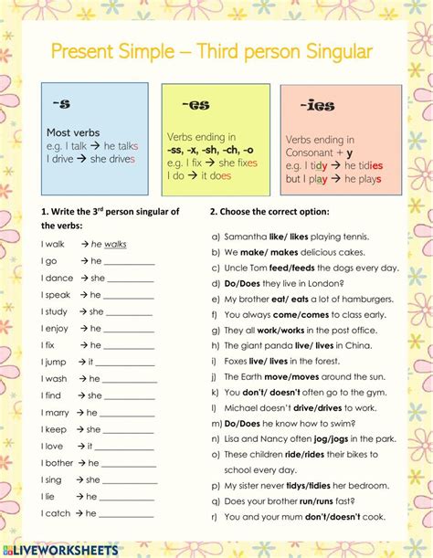 Present Simple Rd Person Singular Worksheet Artofit