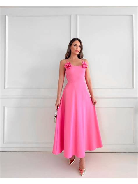 Pembe Ask S Nda Rose Detail Midi Elbise