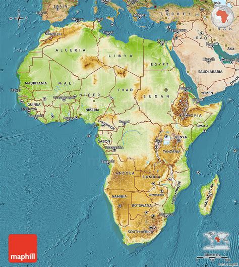 Physical Map of Africa, satellite outside