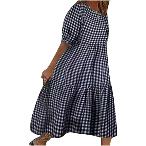 Jsaierl Summer Plaid Dress Women 2024 Plus Size Puff Short Sleeeve