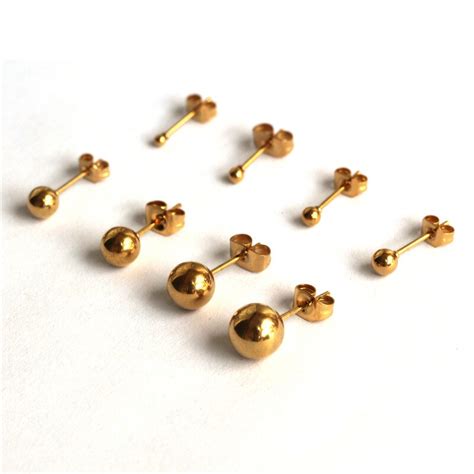 Titanium Goud Kleur Plating Kleine Bal Stud Oorbel Grandado