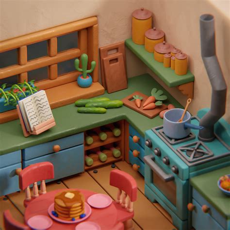 Clay Kitchen Low Poly Diorama Behance