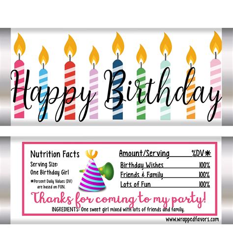 Happy Birthday Candy Bar Wrappers, Birthday Party Favors, Chocolate Bar ...