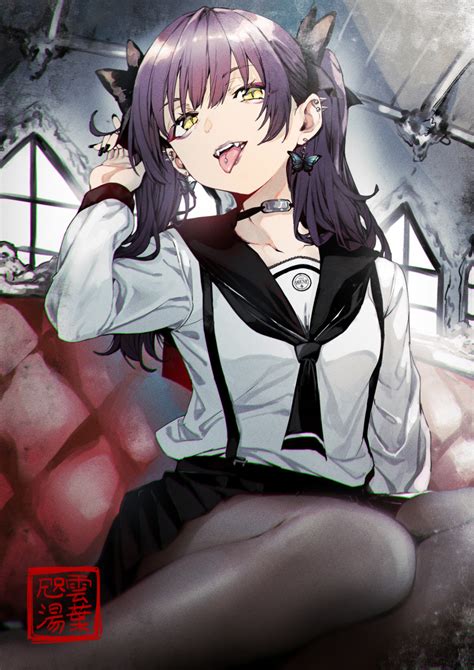 Safebooru 1girl Absurdres Bangs Black Choker Black Legwear Black Nails Black Sailor Collar