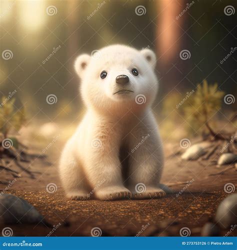 Fluffy Heart Melting Cute Animated Polar Bear Cub Generative Ai Stock