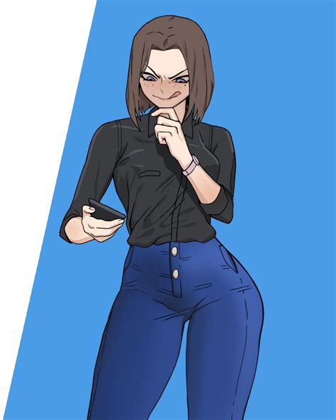 Safebooru 1girl Bangs Black Shirt Blue Background Blue Eyes Blue Pants Breasts Brown Hair