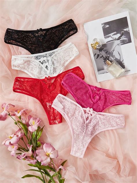 5pack Floral Lace Panty Set SHEIN USA