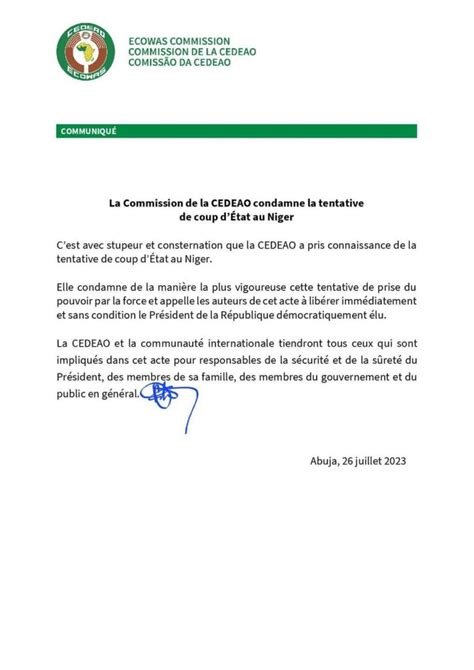 Niger la CEDEAO condamne la tentative de coup dEtat Wakat Séra