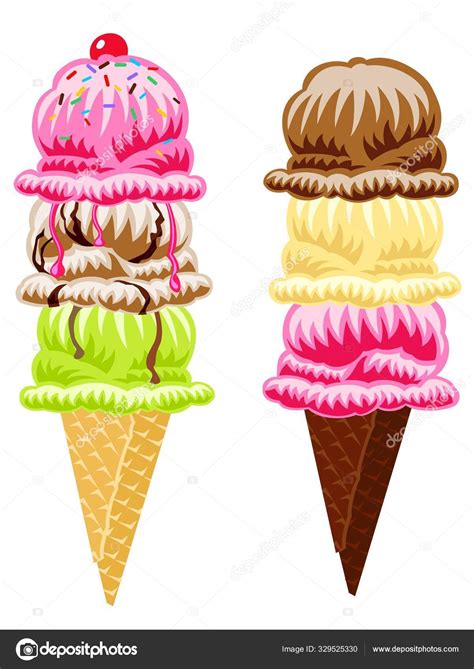 Two Triple Scoop Ice Cream Cones Stock Vector Image By Therealdarla