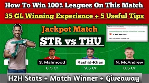 Str Vs Thu Dream11 Team Str Vs Thu Dream11 Prediction Adelaide