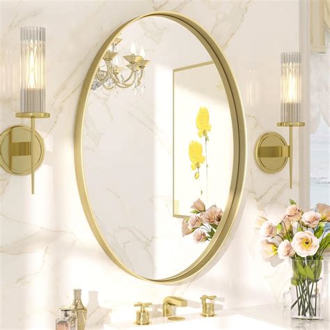 Gold Oval Bathroom Mirror Brushed Brass Framed Wall Mounted Mirrors For