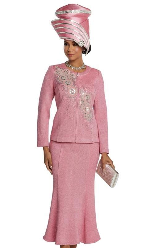 Beautiful Pink With Rhinestones Knit Suit Women Church Suits Church