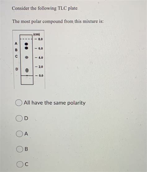 Solved Consider The Following Tlc Plate The Most Polar Chegg