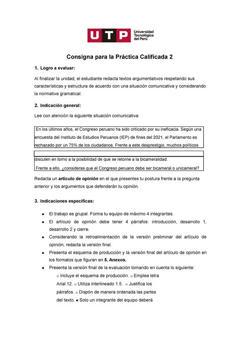 Pc Practica Calificada Consigna Para La Pr Ctica Calificada