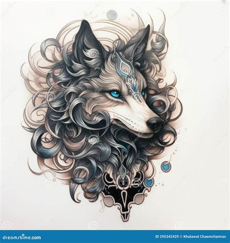 Tattoo-Style Wolf Illustration on White Background - Wildlife Art Stock ...