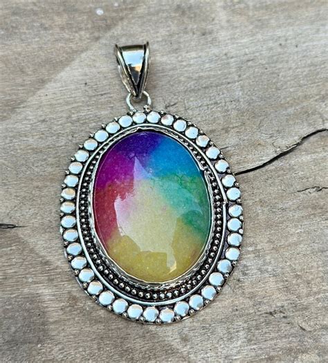 Rainbow Solar Quartz Pendant Brass Sterling Silver Pendant Rainbow