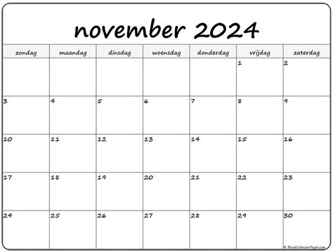 November 2024 Kalender Nederlandse Kalender November