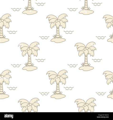 Seamless Pattern With Palm Trees Coconuts And Waves Design For