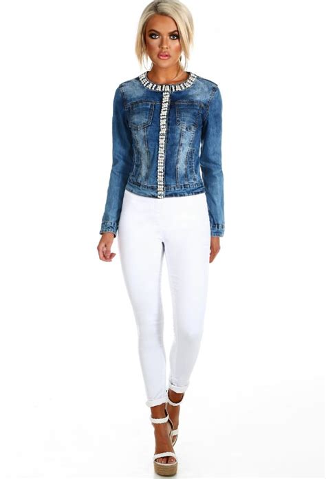 Youre A Gem Blue Pearl Embellished Denim Jacket Embellished Denim Jacket Embellished Denim