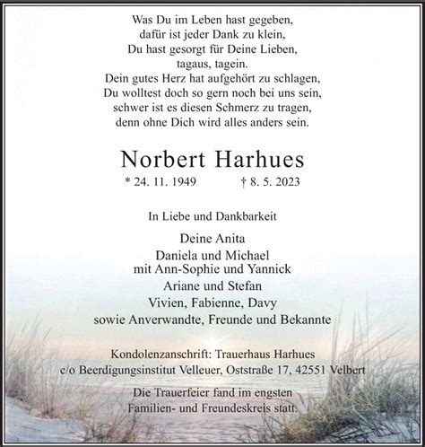 Traueranzeigen Von Norbert Harhues Trauer In NRW De