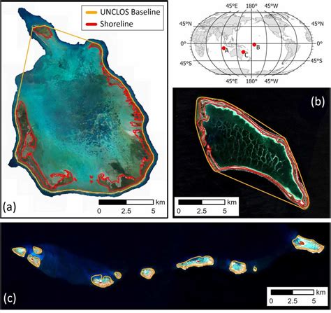 Coral Reef Island Shorelines Red And Unclos Baselines Orange At A