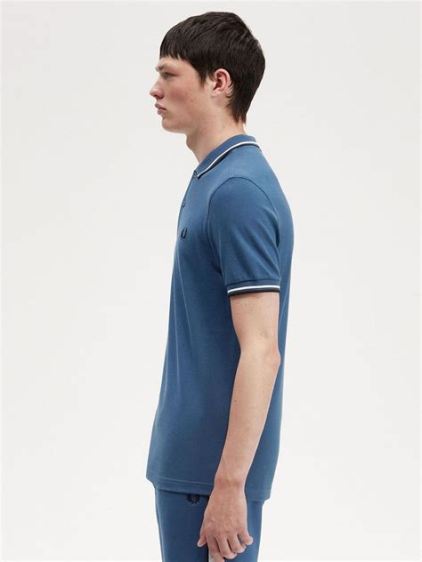 Fred Perry Mens Midnight Blue Snow White Twin Tipped Polo Shirt Designerwear