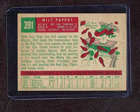 Topps Baseball Card Milt Pappas Baltimore Orioles Ex Mt Ebay