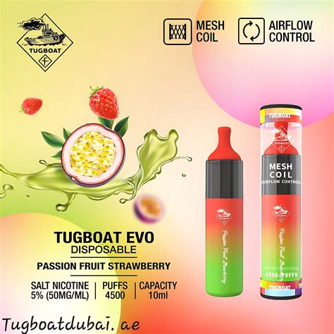 Best Tugboat Evo Passion Fruit Strawberry Puffs Disposable Vape