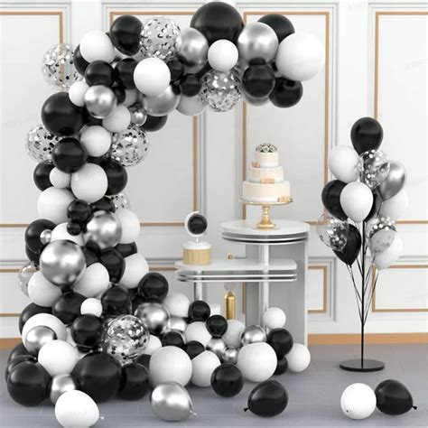 Guirxi T De Ballons Argent S Noirs Et Blancs En Arc D Corations De