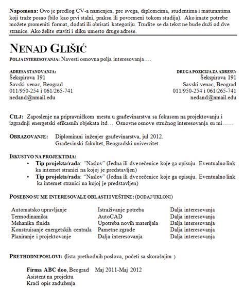 CV Primeri Besplatni Primeri CV A I Rezimea HTML Primerwcv103 Doc Doc