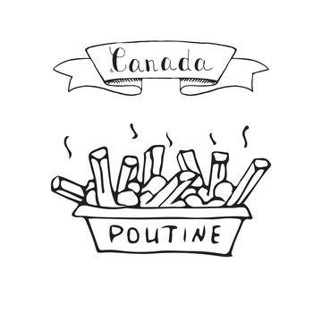 Hand Drawn Doodle Poutine Icon Traditional Quebec Meal With French