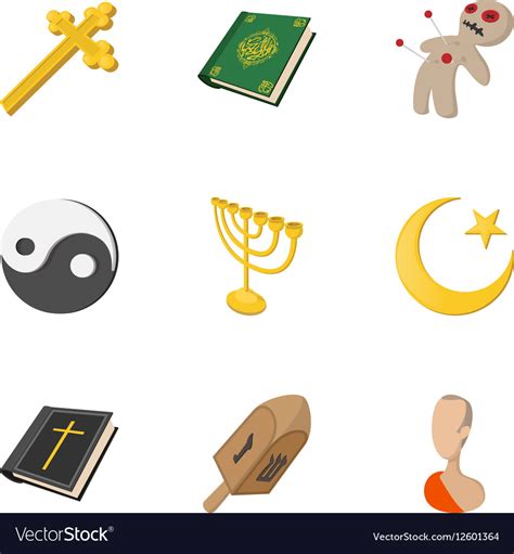 Beliefs Icons Set Cartoon Style Royalty Free Vector Image